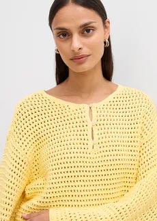 Sweter ażurowy oversize, z czystej bawełny • jasnożółty • sklep bonprix