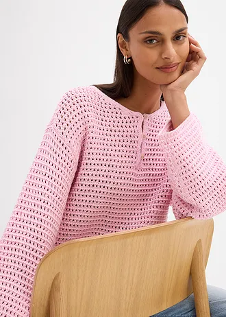 Oversize ažurový svetřík z čisté bavlny • křišťálově růžová • bonprix obchod