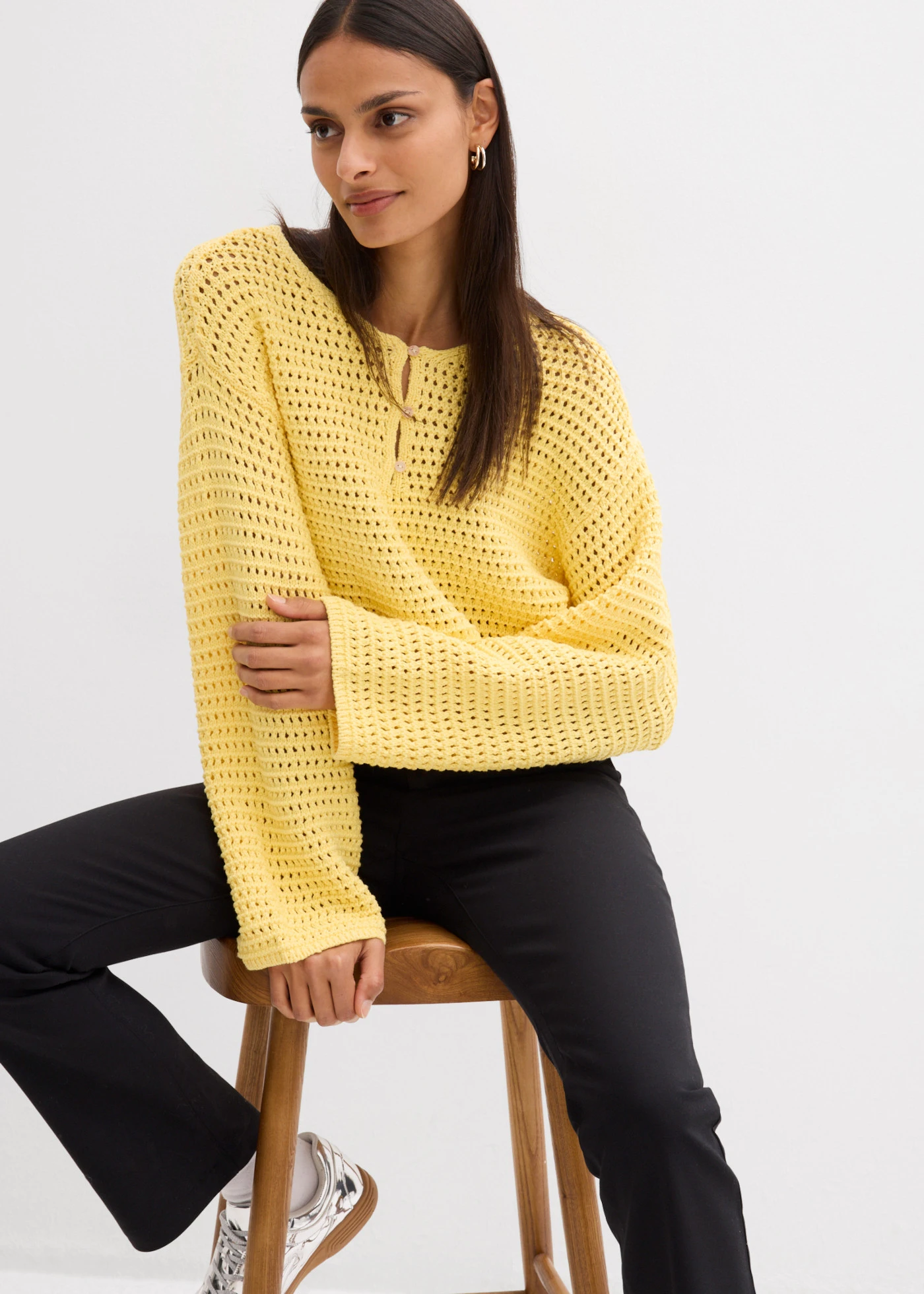 Pulover ajurat în stil boxy • galben deschis • magazin bonprix