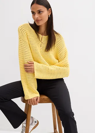 Oversized ajour trui van katoen • lichtgeel • bonprix online shop