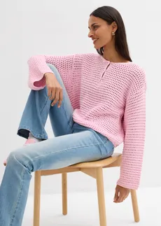 Ažúrový pulóver oversize z čistej bavlny • krištáľovo ružová • obchod bonprix