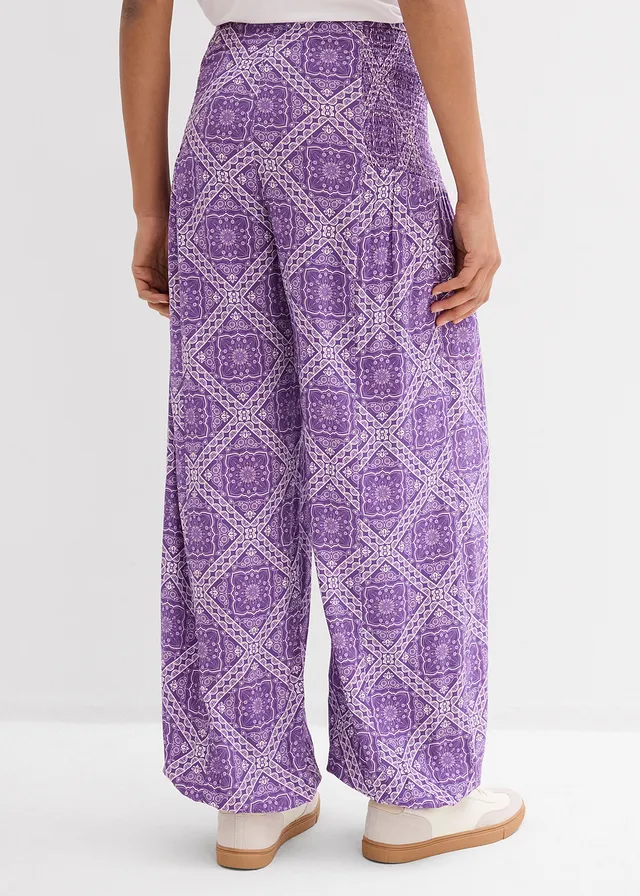 Pantalon ballon en viscose fluide, Couleur: violet foncé-mauve mat graphique