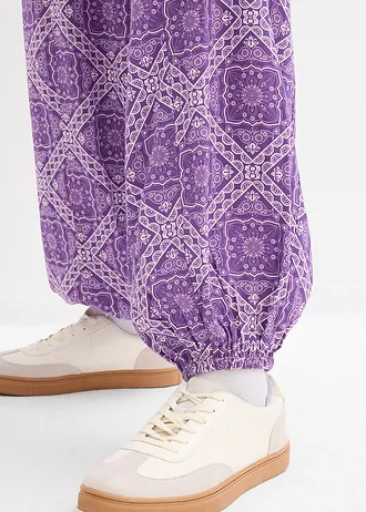 Pantalon ballon en viscose fluide • violet foncé-mauve mat graphique • Boutique bonprix