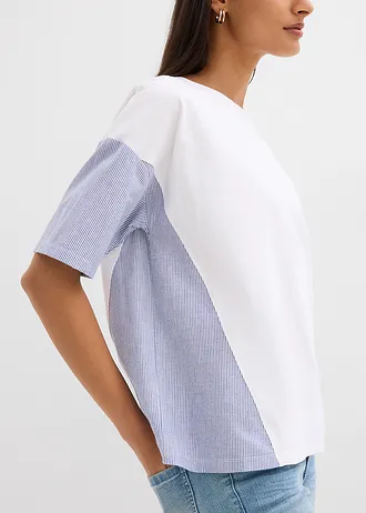 Oversized shirt van een katoenmix • wit-donkerblauw • bonprix online shop