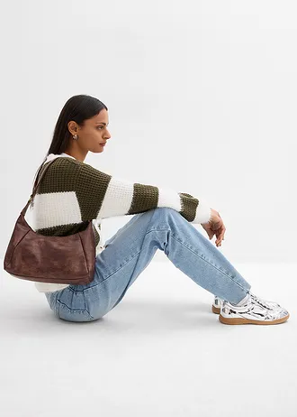 Gilet large en grosse maille • écru-olive foncé rayé • Boutique bonprix