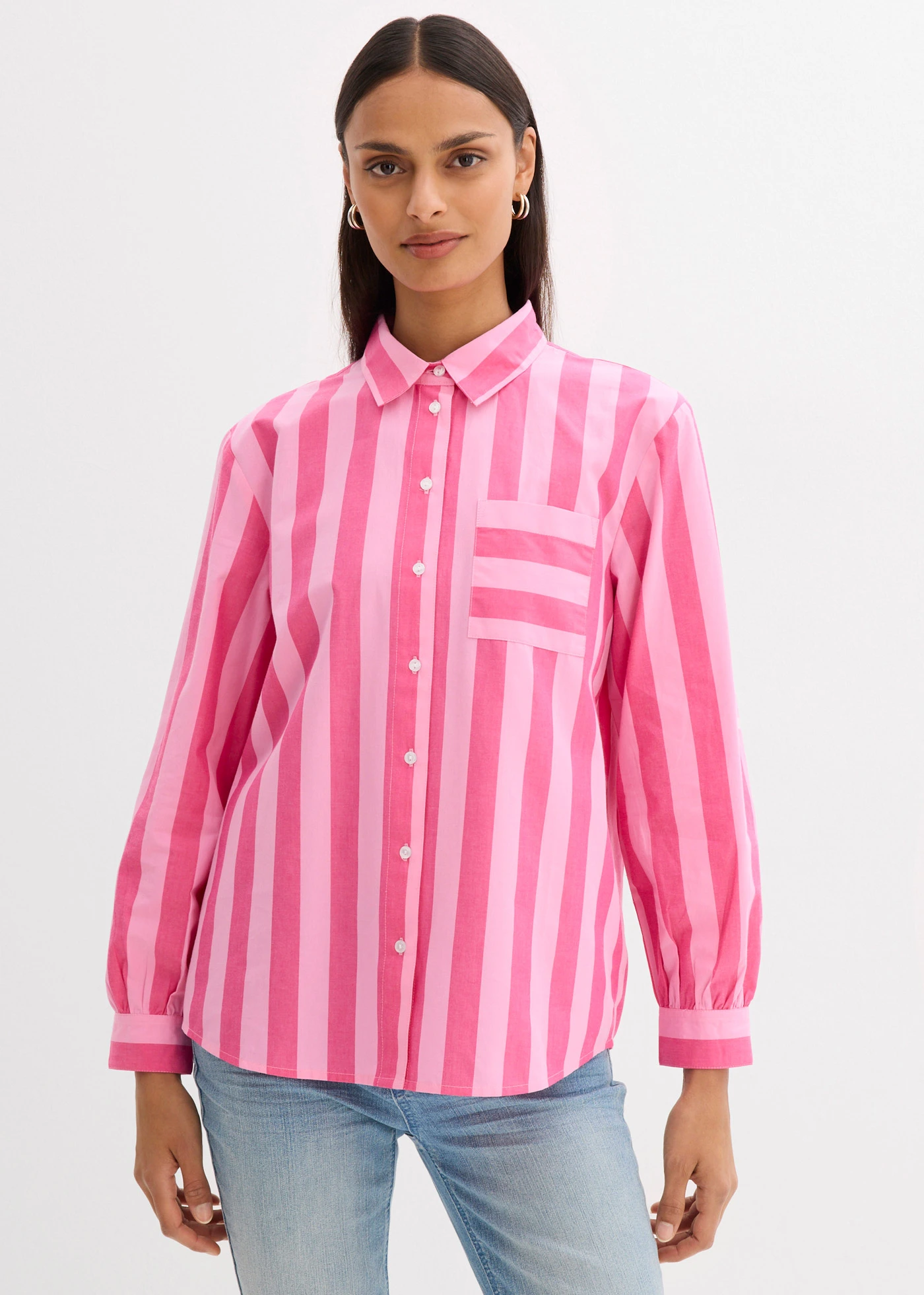 Chemisier 100% coton • fuchsia-rose rayé • Boutique bonprix