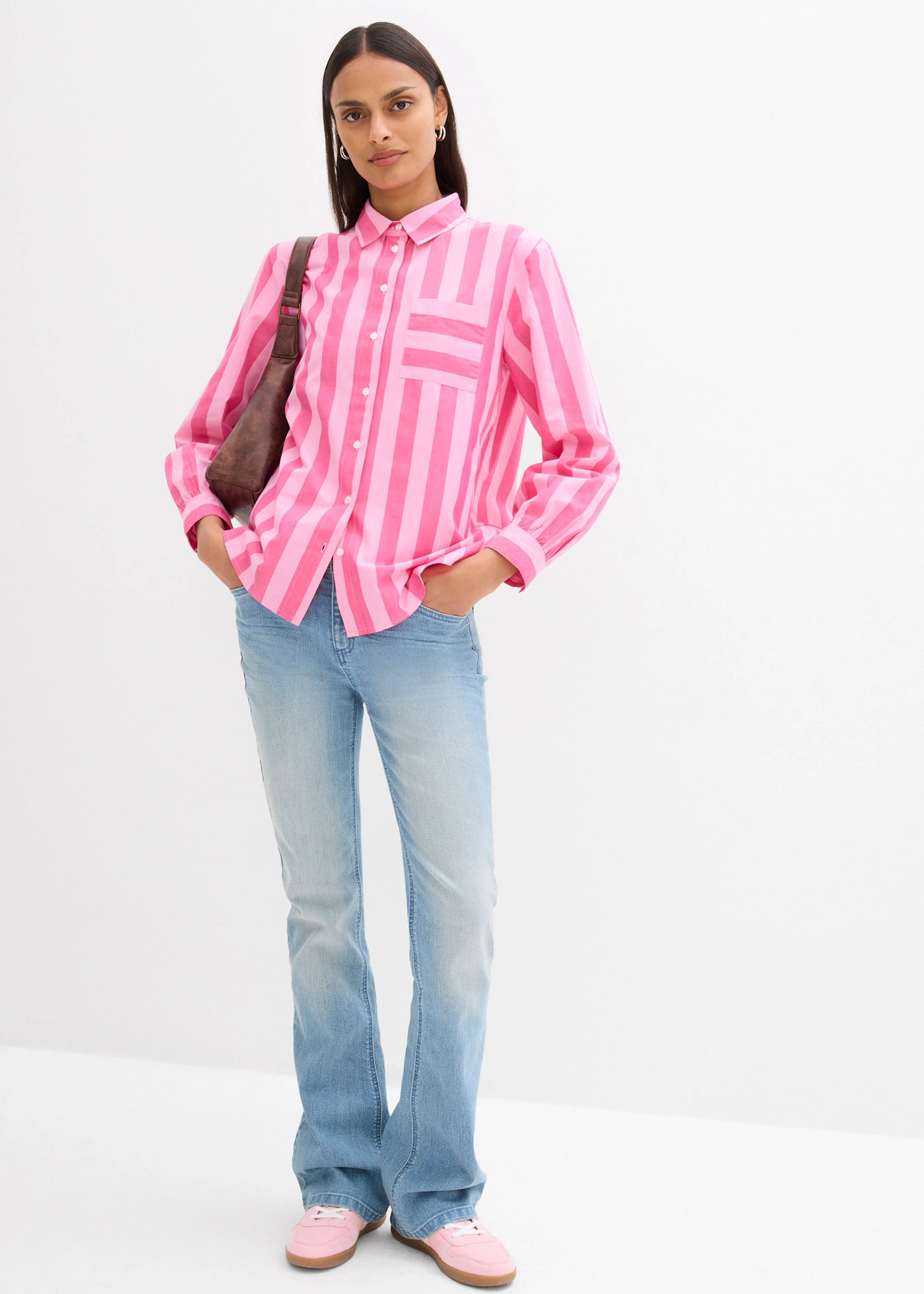 Overhemdblouse van puur biologisch katoen • pinklady-roze verticaal gestreept • bonprix online shop