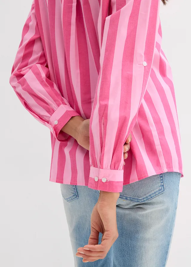 Cămașă din bumbac organic 100% • roz-pinklady-roz pal dungat vertical • magazin bonprix