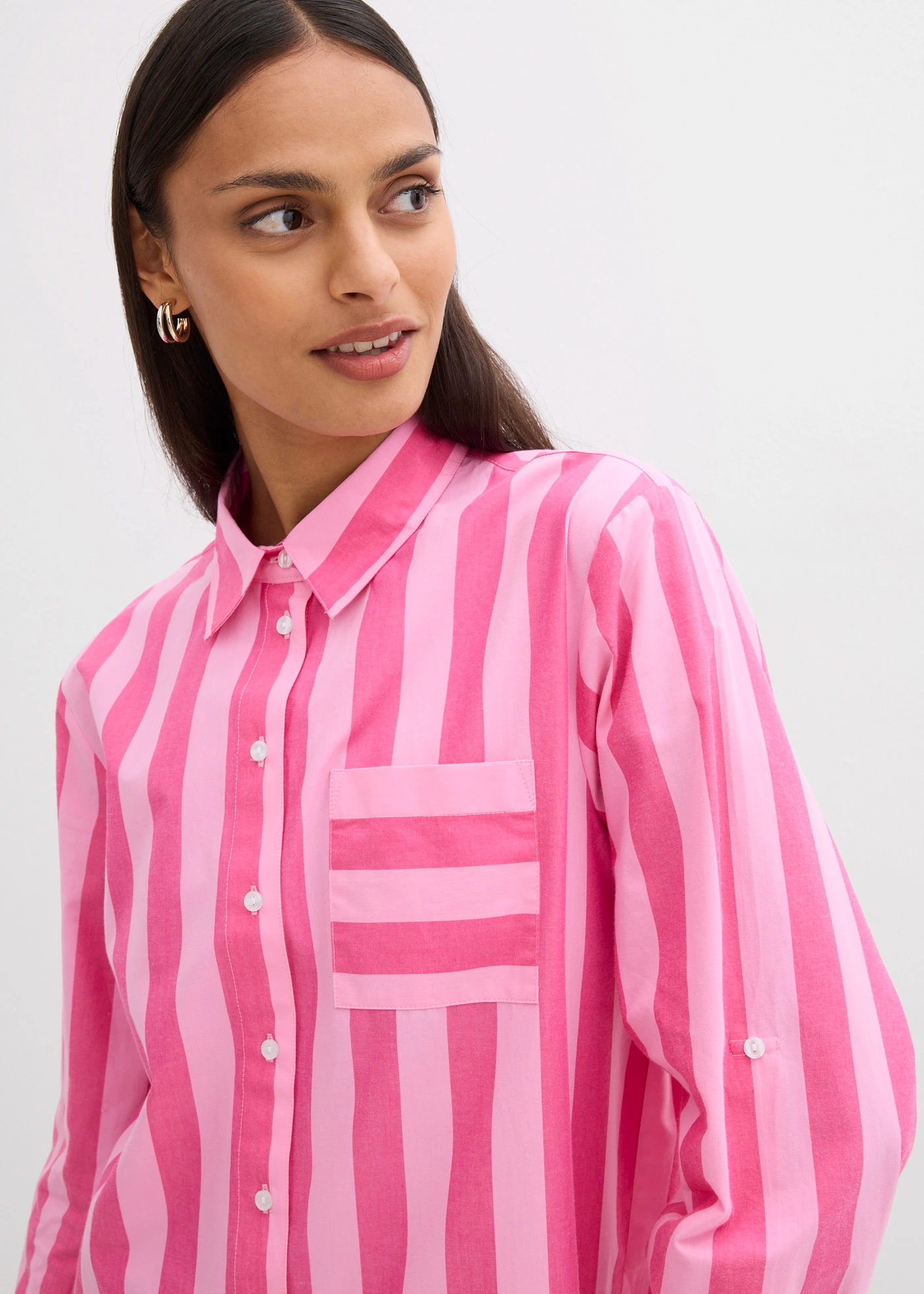 Overhemdblouse van puur biologisch katoen • pinklady-roze verticaal gestreept • bonprix online shop
