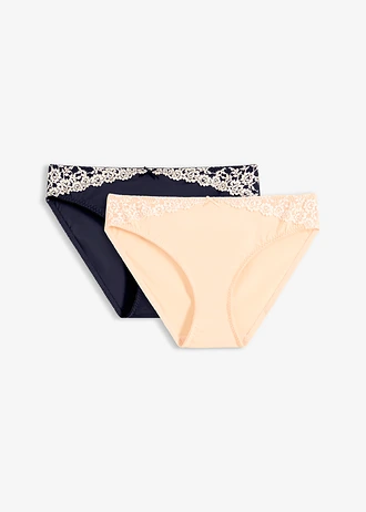 Lot de 2 slips, Couleur: bleu marine+beige nacré