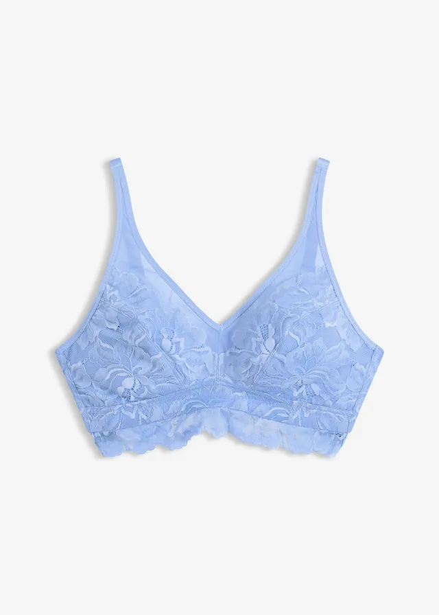 Soutien-gorge bralette à dentelle floral et mesh • bleu moyen • Boutique bonprix
