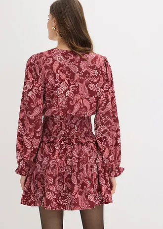 Sukienka mini ze strukturowanej krepy • czerwony rubinowy ze wzorem paisley • sklep bonprix