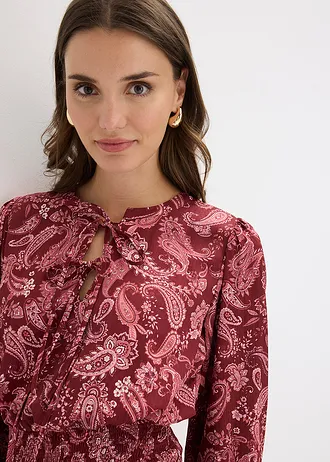 Mini šaty zo štruktúrového krepu • rubínovo červená paisley • obchod bonprix