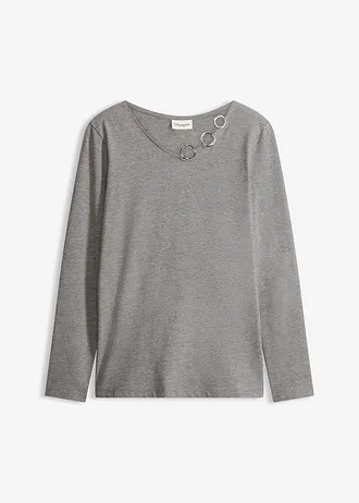 Longsleeve met eyelets, Kleur: grijs gemêleerd