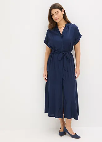 Overhemdjurk van soepele viscose, Kleur: donkerblauw