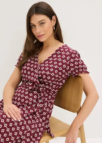 Jersey jurk in een viscosemix • esdoornrood-wit met print • bonprix online shop