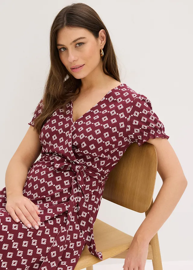 Jersey jurk in een viscosemix • esdoornrood-wit met print • product-page.page-title-suffix