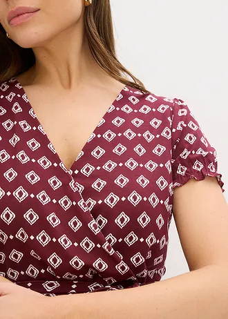 Rochie din jerse din amestec cu viscoză • roșu-arțar - alb, cu imprimeu • magazin bonprix