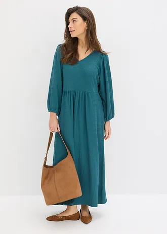 Midi jurk van gestructureerde jersey, Kleur: pepergroen