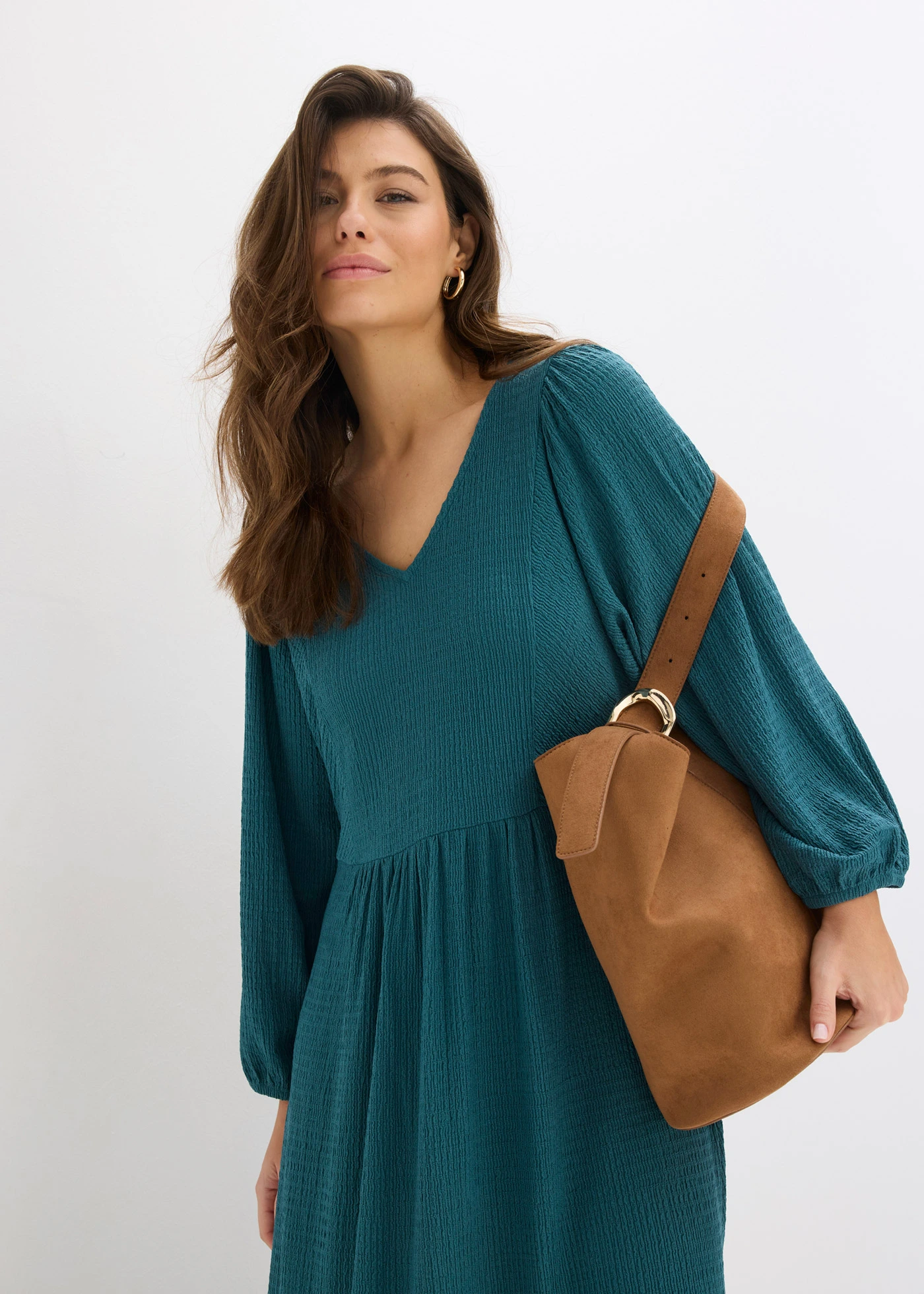 Midi jurk van gestructureerde jersey • pepergroen • bonprix online shop