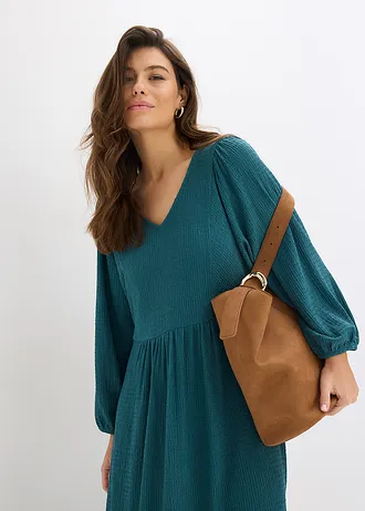 Maxi jurk van gestructureerde jersey • pepergroen • bonprix online shop