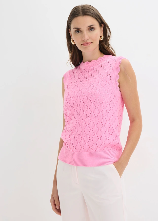 Vestă cu model ajurat, din amestec de bumbac • roz pal • magazin bonprix