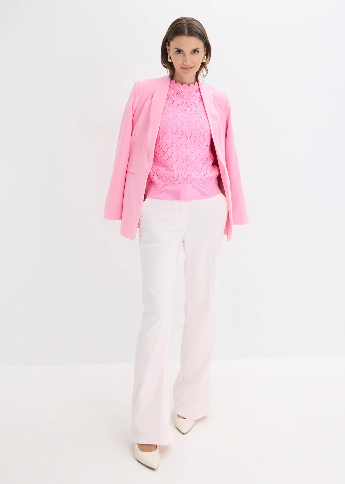 Pull sans manches en maille ajourée • rose • Boutique bonprix