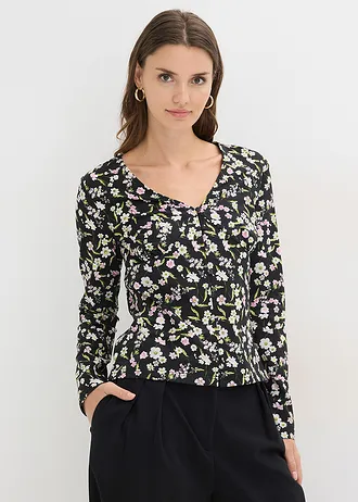 Bluză cu mâneci lungi din material cu bumbac • negru • magazin bonprix