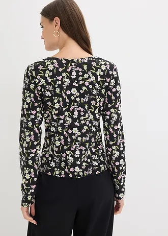 Bluză cu mâneci lungi din material cu bumbac • negru • magazin bonprix