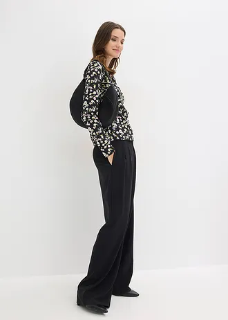 Bluză cu mâneci lungi din material cu bumbac • negru • magazin bonprix