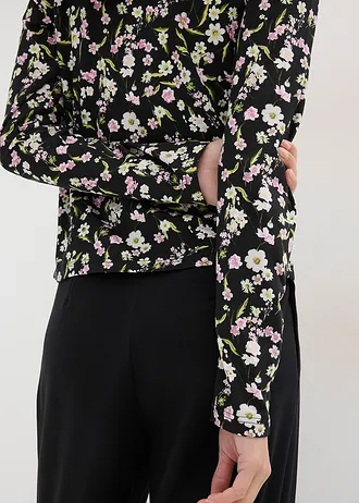 Bluză cu mâneci lungi din material cu bumbac • negru • magazin bonprix