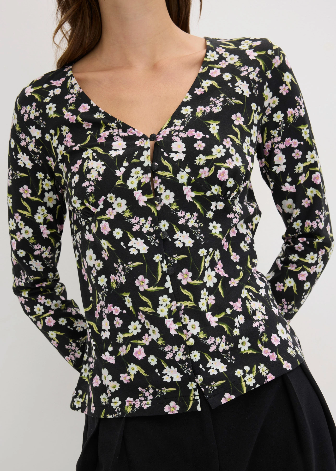 T-shirt manches longues en coton extensible • noir • Boutique bonprix