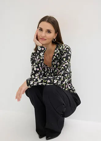 T-shirt manches longues en coton extensible • noir • Boutique bonprix