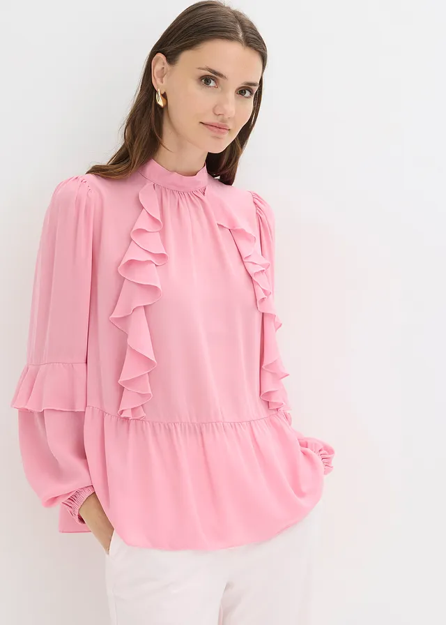 Tuniekblouse met volants, Kleur: rookorchidee