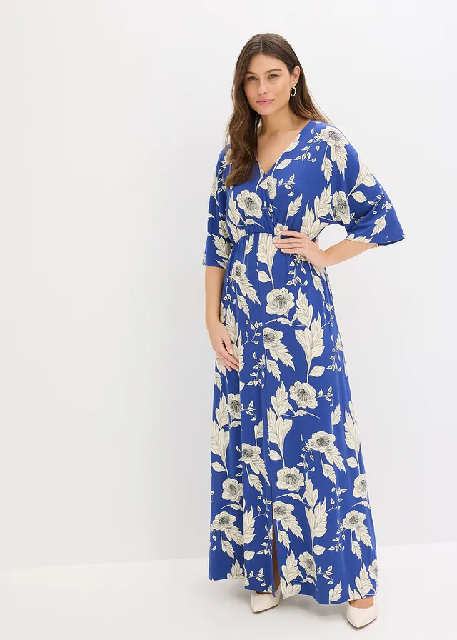 Robe douce en jersey viscose, Couleur: bleu/blanc floral