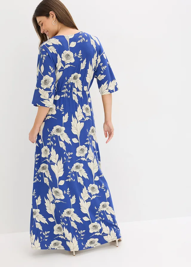 Robe douce en jersey viscose, Couleur: bleu/blanc floral