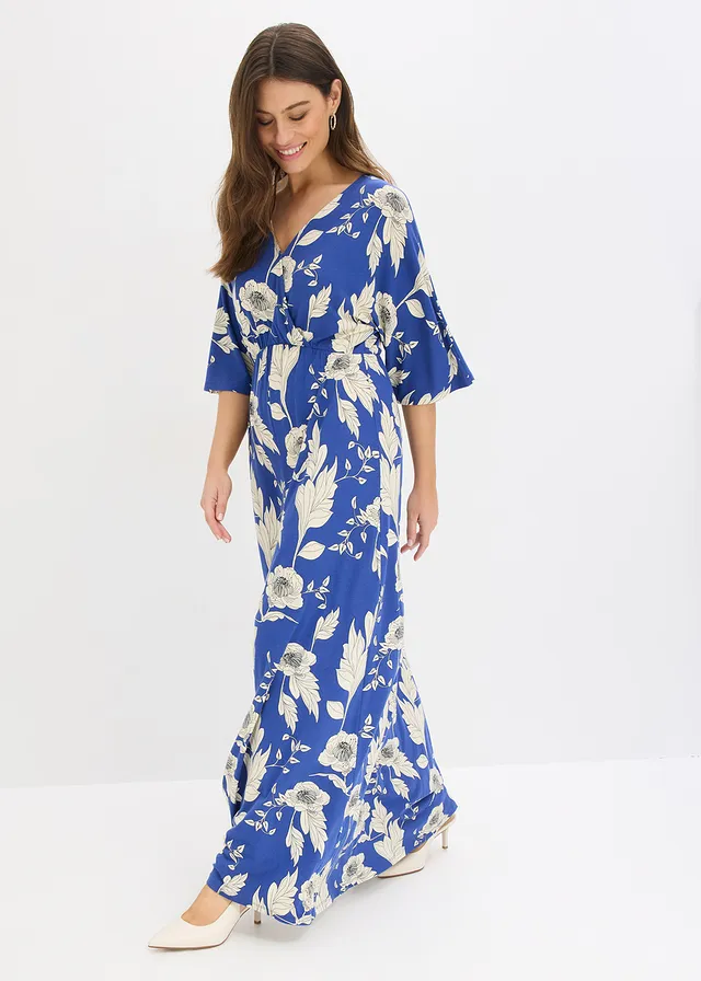 Robe douce en jersey viscose, Couleur: bleu/blanc floral