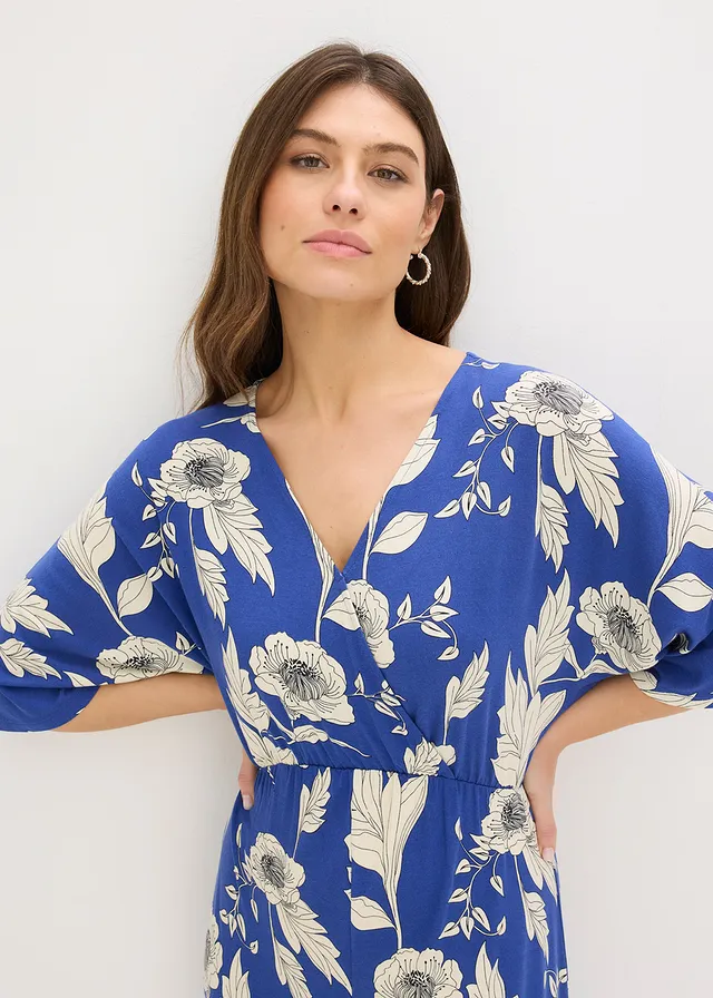 Rochie din jerse moale cu viscoză • albastru/alb floral • magazin bonprix
