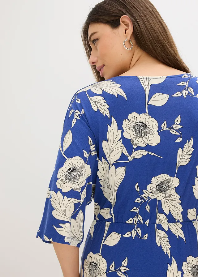 Jersey jurk van een zachte viscosemix • blauw-wit gebloemd • product-page.page-title-suffix