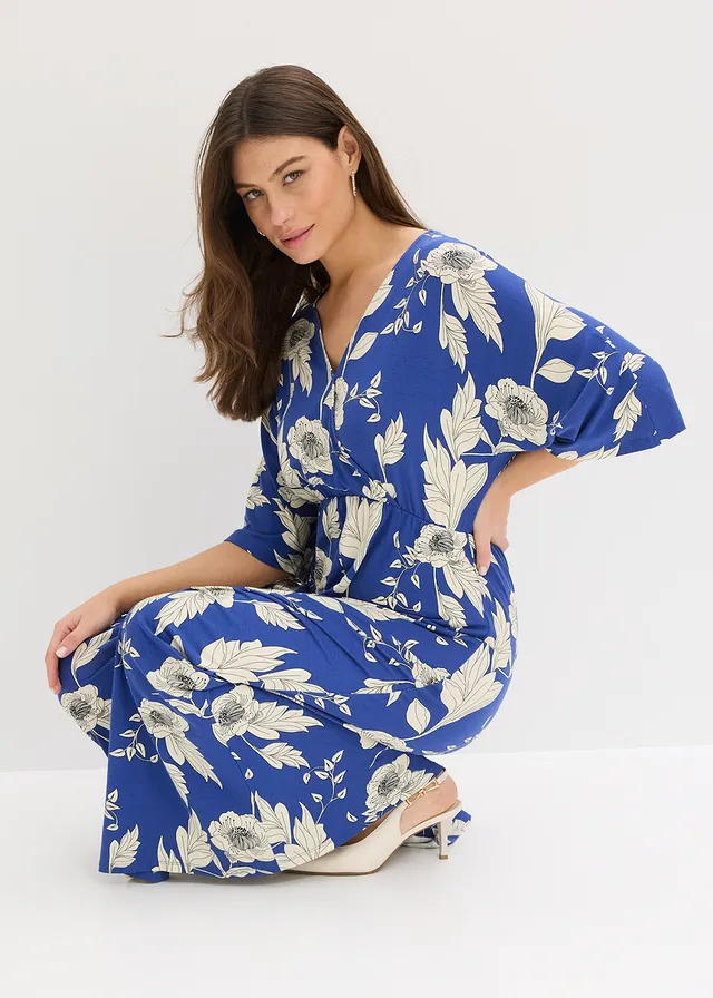 Jersey jurk van een zachte viscosemix • blauw-wit gebloemd • product-page.page-title-suffix