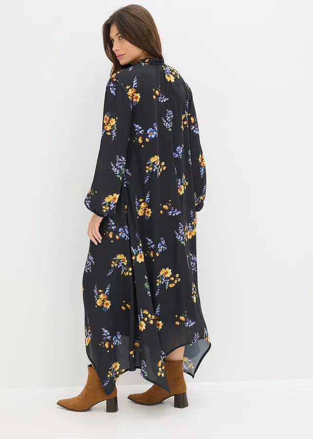 Rochie din șifon, culoare: negru cu flori