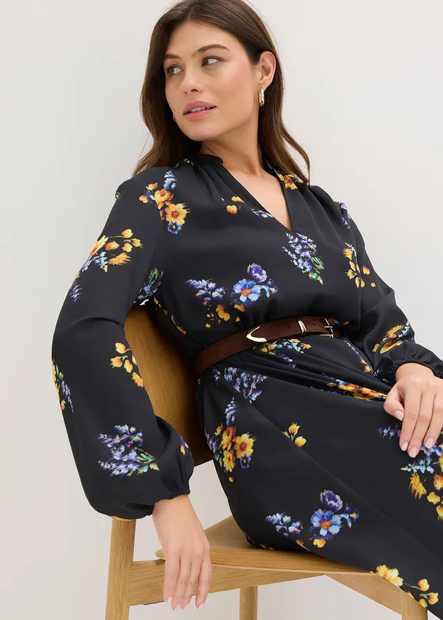 Rochie din șifon • negru cu flori • magazin bonprix