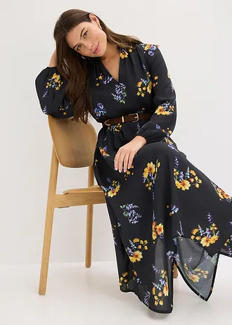 Rochie din șifon • negru cu flori • magazin bonprix