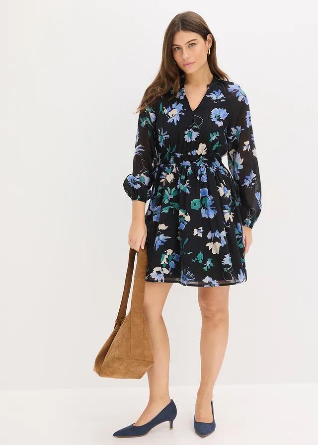 Robe imprimée, Couleur: noir floral