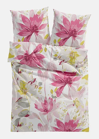 Dekbedovertrek in een katoenmix, Kleur: roze-geel