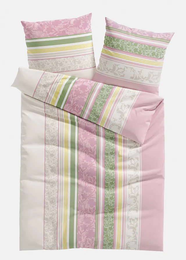 Dekbedovertrek in een katoenmix • roze-groen gestreept • bonprix online shop