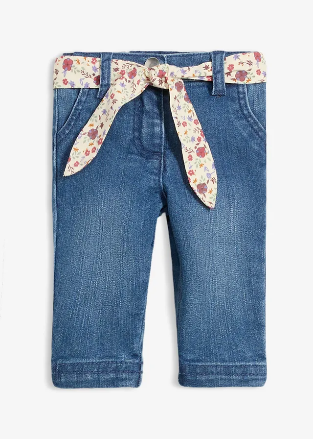Jeans met riem, Kleur: blauw denim