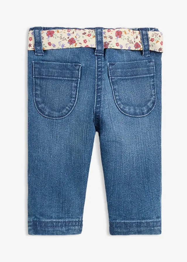 Jeans met riem, Kleur: blauw denim