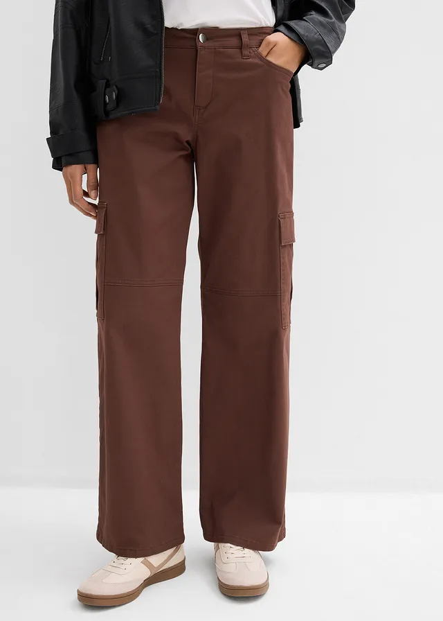 Pantalon cargo en coton extensible, Couleur: marron