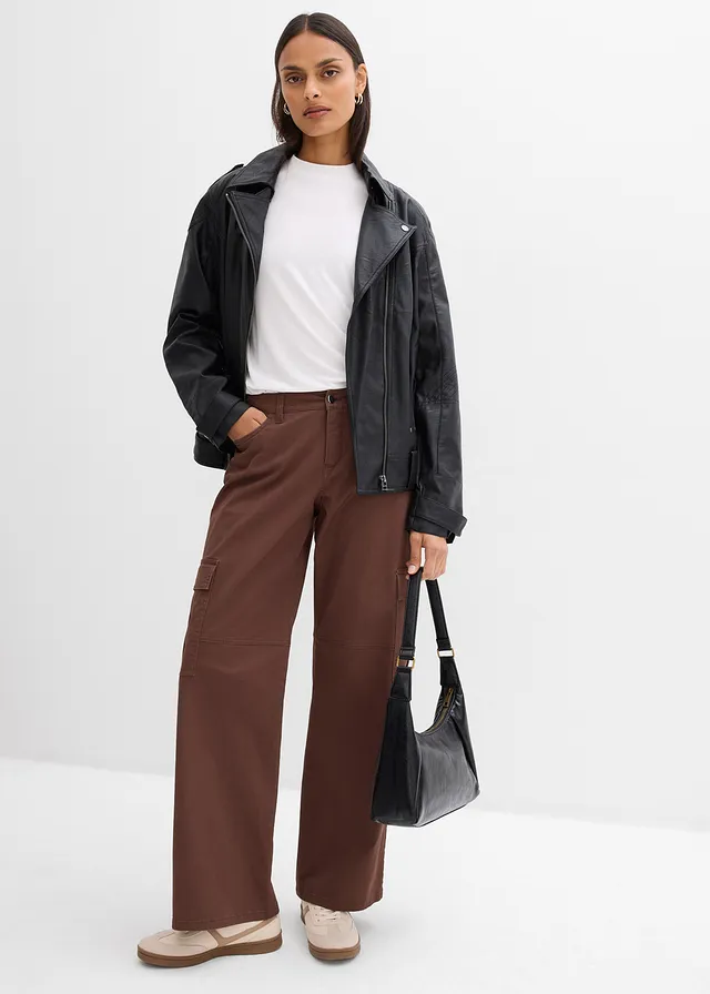 Pantalon cargo en coton extensible, Couleur: marron